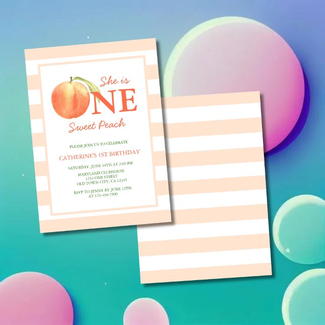 Convites One Sweet Peach Stripes Girl Birthday (Criador carregado)