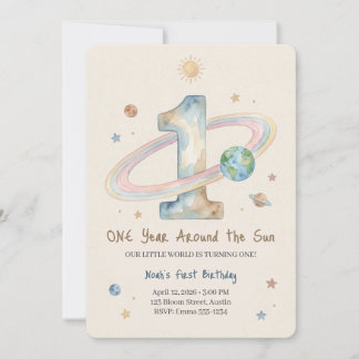 Convites One Year Around The Sun 1st Birthday Invitation