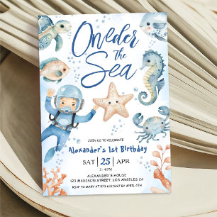 Convites ONEder O Mar! 1º Aniversário Menino Oceano Fofo