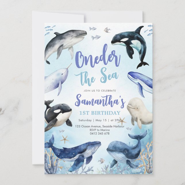 Convites Oneder The Sea 1st Birthday Invitation (Frente)