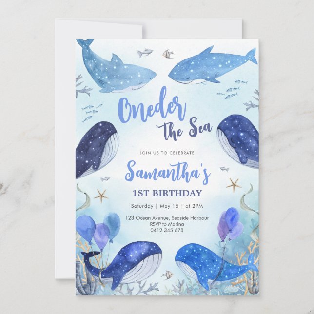 Convites Oneder The Sea 1st Birthday Invitation (Frente)