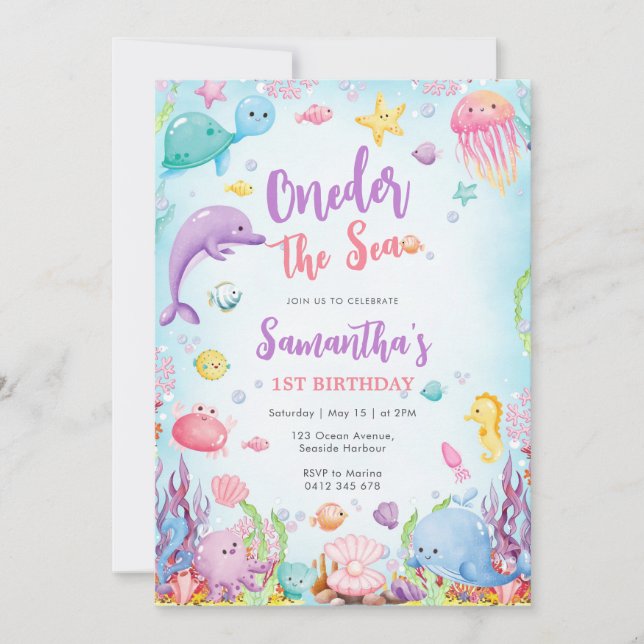 Convites Oneder The Sea 1st Birthday Invitation (Frente)