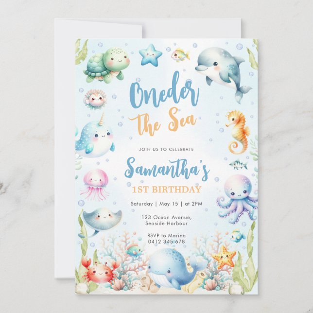 Convites Oneder The Sea 1st Birthday Invitation (Frente)