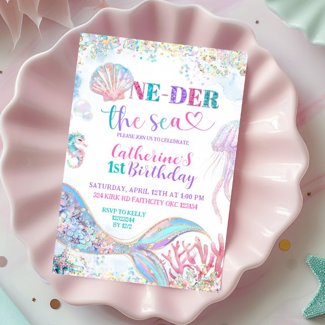 Convites  Oneder the sea mermaid 1st birthday invitation (Criador carregado)