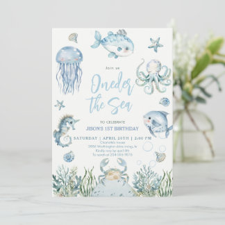 Convites Oneder the Sea Ocean Animals Boy 1st Birthday 