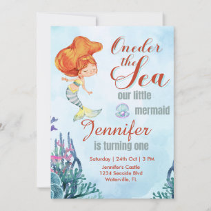 Convites Oneder the Sea Orange Mermaid primeiro aniversario