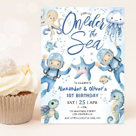 Convites ONEder The Sea Twin Boy 1st Birthday Cute Ocean 