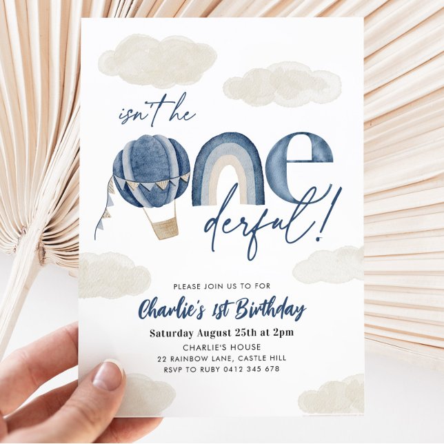 Convites Onederful Balão de Ar Quente Arco-íris Menino 1º A (Criador carregado)