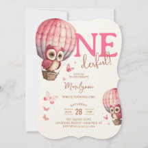 Onederful Balão de Ar Quente Cor-de-Rosa Coruja 1º
