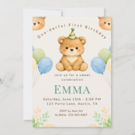 Convites Onederful Bear First Birthday Party Invitation