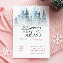 Convites ONEderland de Inverno Floresta Nevada Aniversário