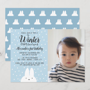 Convites ONEderland de Inverno Foto Menino 1º Aniversário A