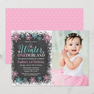 Convites ONEderland de Inverno Giz Lousa Aniversário de 1 a