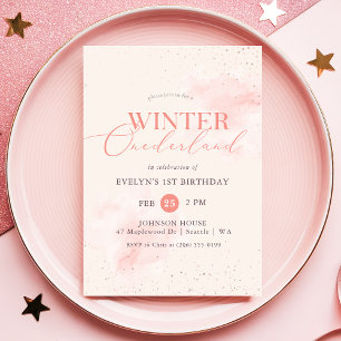 Convites ONEderland de Inverno Prata Rosa Brilho 1º Anivers