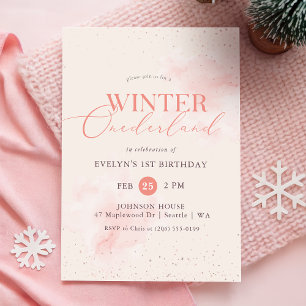 Convites ONEderland de Inverno Prata Rosa Brilho 1º Anivers