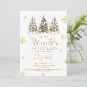 Convites ONEderland de Inverno Rosa & Dourado 1º Aniversári
