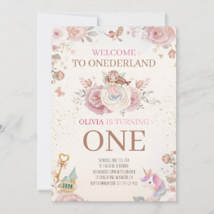 Convites Onederland Floral Primeiro Aniversário Menina Luxo