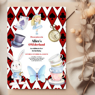 Convites Onederland Tea Alice no primeiro aniversario das M
