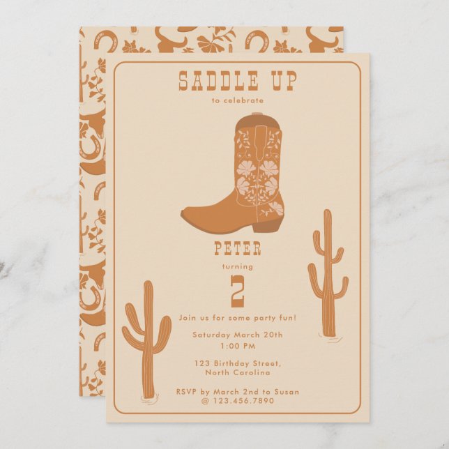 Convites Ontem, Boots do Cowboy do País Ocidental Saddam (Frente/Verso)