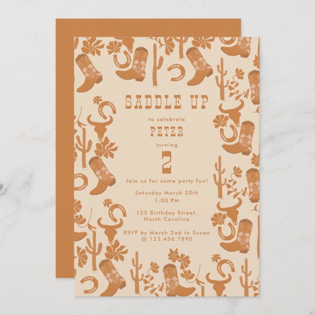 Convites Ontem, Boots do Cowboy do País Ocidental Saddam (Frente/Verso)