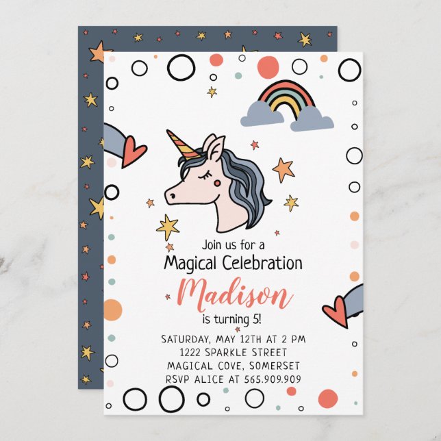 Convites Ontem de Unicórnio Magnético (Frente/Verso)