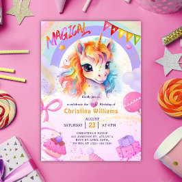 Convites Ontem do Unicorn Pink Rainbow