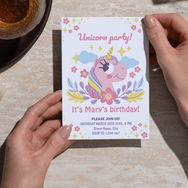Convites Ontem Do Unicórnio Whimsical Convidam Com Foto (Whimsical Unicorn Birthday Invite – Personalized Photo Card)