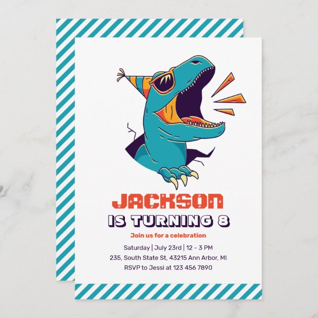 Convites Ontem legal T-Rex Dinossaur Boys (Frente/Verso)