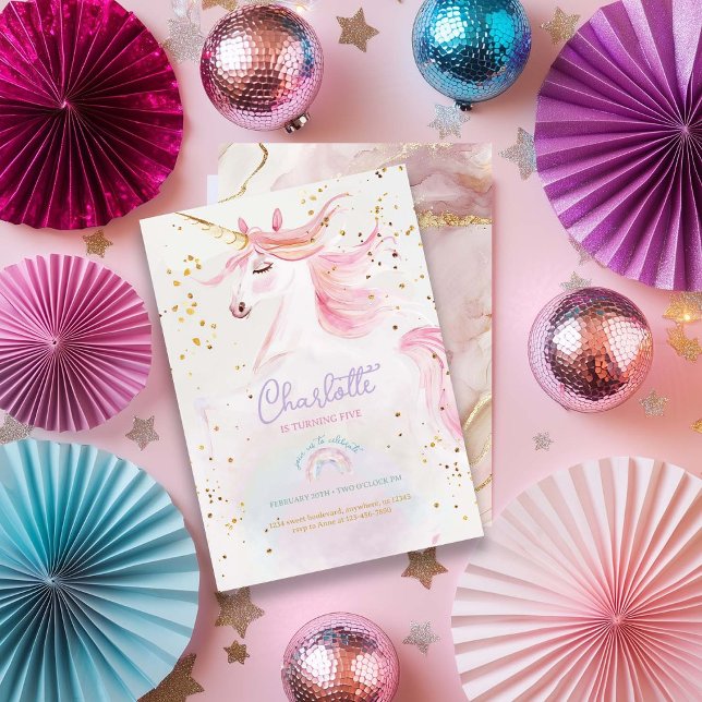 Convites Ontem moderno Unicórnio e Rainbow Pastel (Criador carregado)