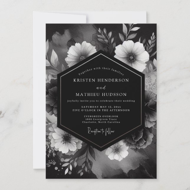 Convites Onyx Floral Noir Wedding (Frente)