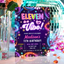 Convites Onze é um aniversário da Vibe 11 Retro Neon Glow G