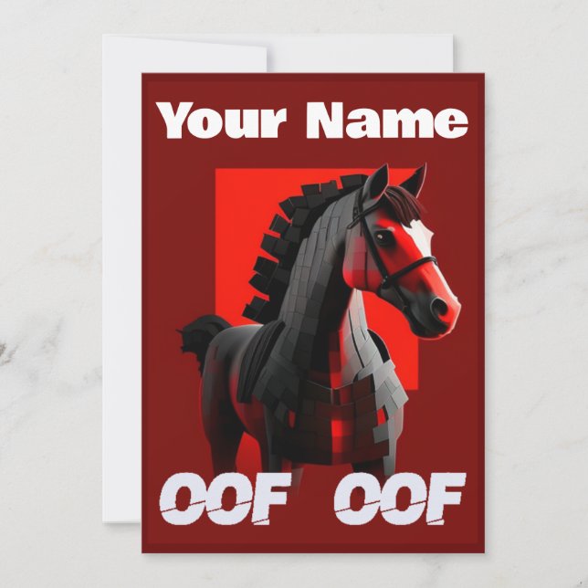 Convites Oof Roblox Funny Meme Red Horse (Frente)