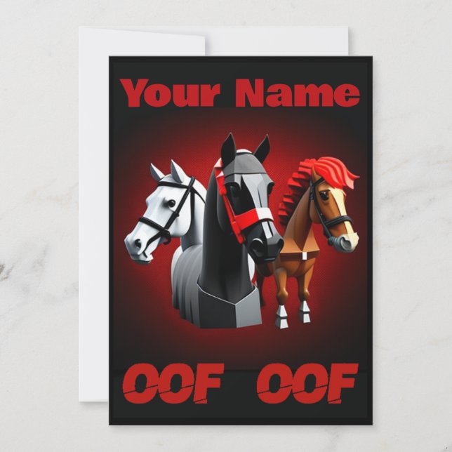 Convites Oof Roblox Funny Meme Red Horses (Frente)