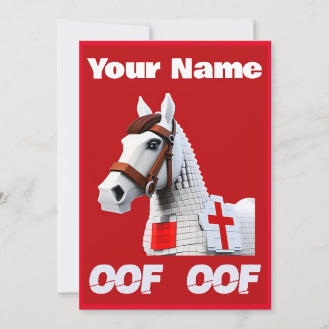 Convites Oof Roblox Funny Meme Red White Horse (Frente)