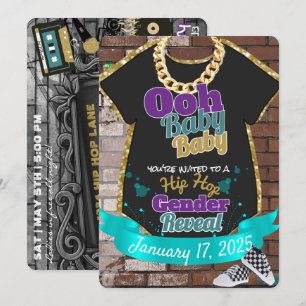 Convites Ooh Baby Baby Purple & Teal Hip Hop Gender Revenda