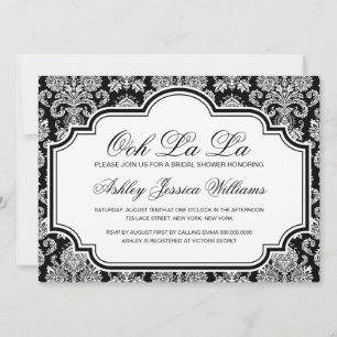 Convites Ooh La Black E White Damask Chá de panela Inv
