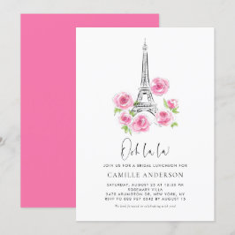 Convites Ooh la Eiffel Tower Pink Floral Bridal Luncheon