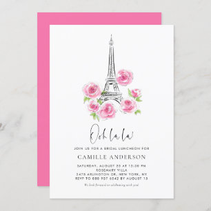 Convites Ooh la Eiffel Tower Pink Floral Bridal Luncheon