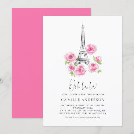 Convites Ooh la Eiffel Tower Rosa Rosa Bebê Floral Sprinkle