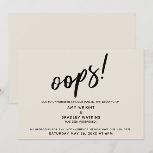 Convites "Oops" Humorosos de Casamento Adiado! Creme Card