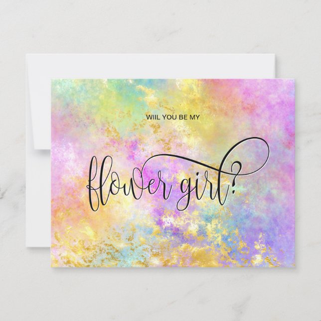 Convites Opala holográfica, você será minha menina de flore (Frente)