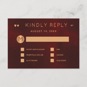 Convites Opções de refeição metálica de cobre de burgundy e