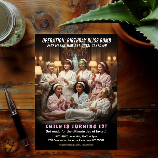 Convites Operation Birthday Bliss Spa Party  (Criador carregado)