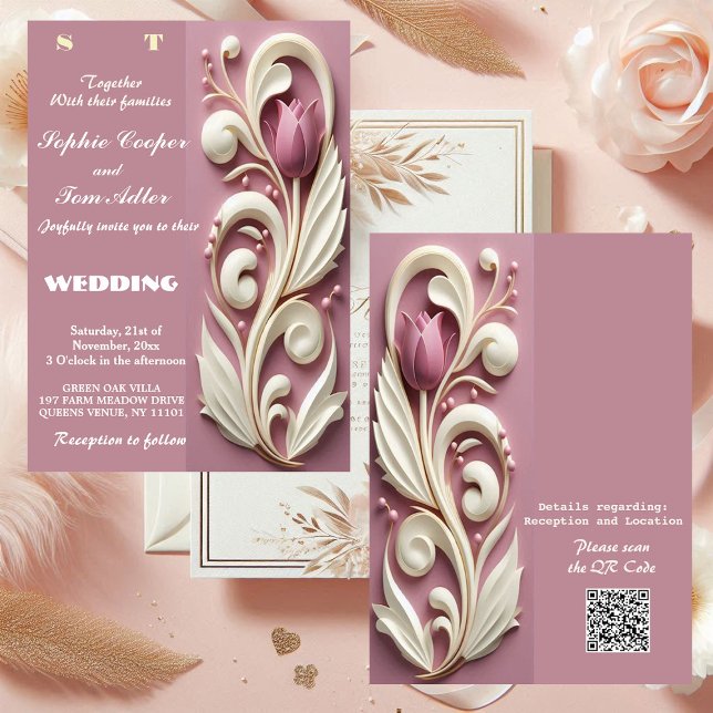Convites Opulência Barroca Pastel Tulip Ivory Swirl Mulberr (Baroque Opulence Pastel Tulip Ivory Swirl Mulberry Invitation)