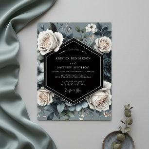 Convites Opulência de Casamento Rosa Azul Ardósia