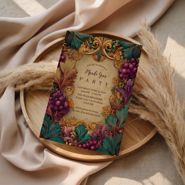 Convites Opulent Grape Leaf Mardi Gras Masquerade (Criador carregado)