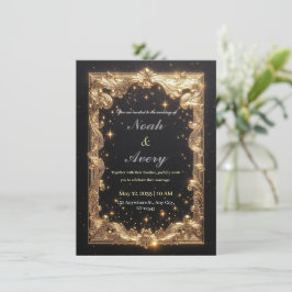Convites Opulent Matte Black & Gold Foil Wedding Card Desig