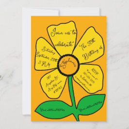Convites Orange 50th Birthday Gold Doodle Flower 