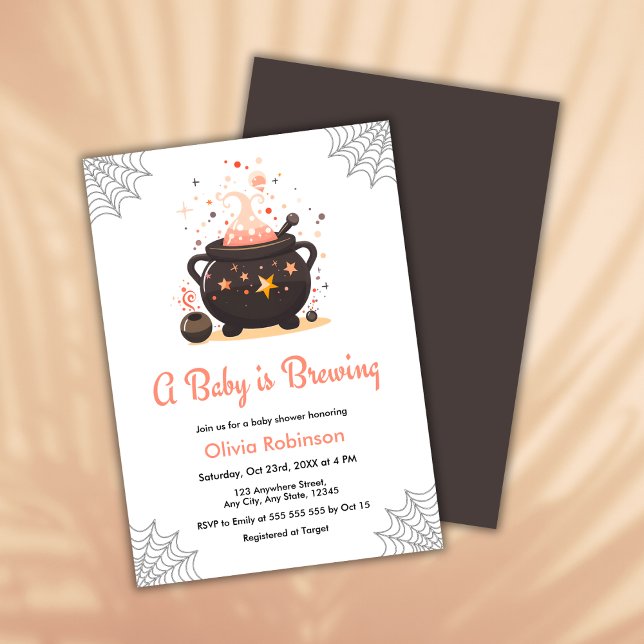 Convites Orange A Baby está criando Chá de fraldas de Dia d (Orange A Baby is Brewing Cauldron Halloween Baby Shower Invitation )