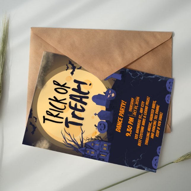 Convites Orange and Black Trick or Treat Halloween Party (Criador carregado)